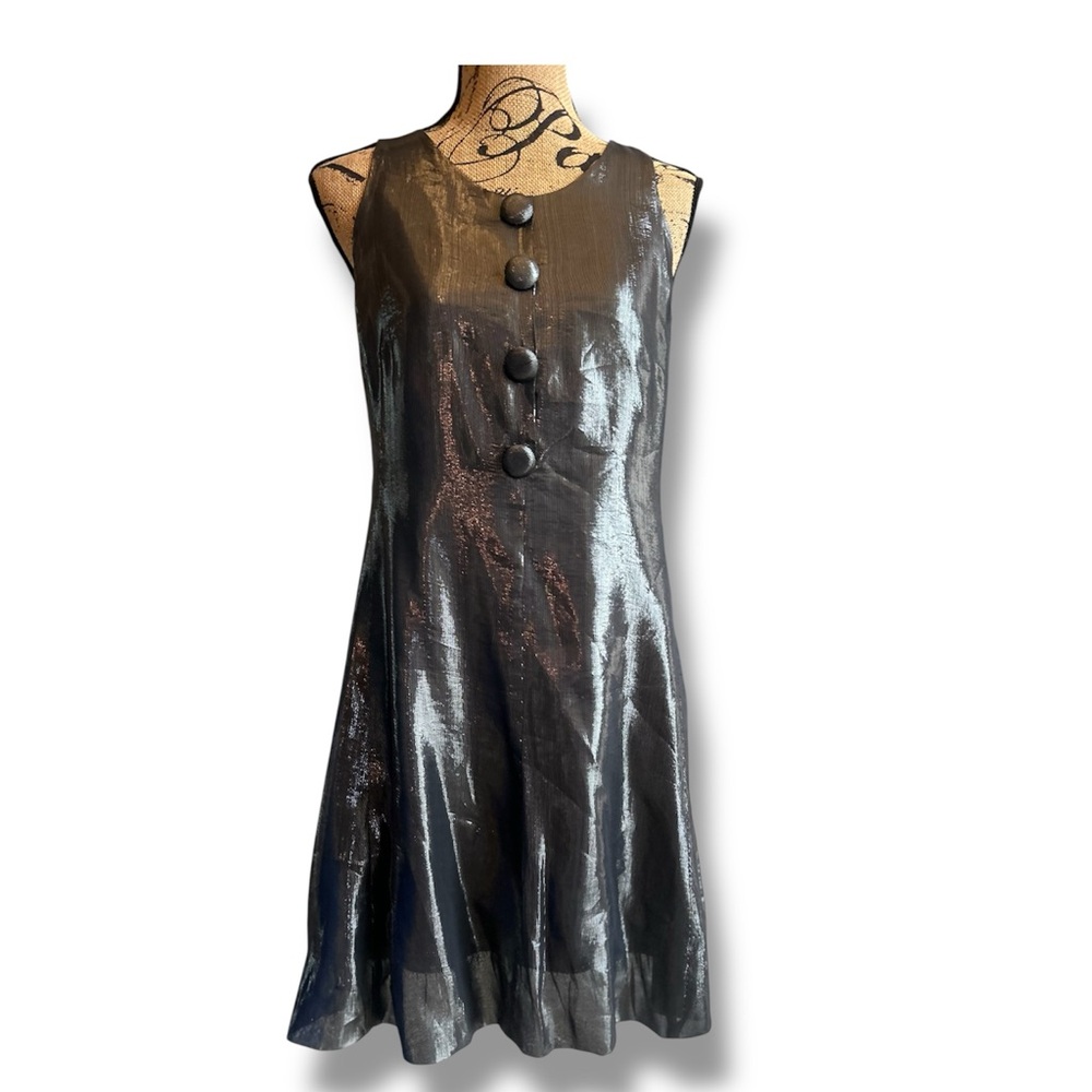 INC International Concepts Black Metallic Silk Flare Dress Size 10
